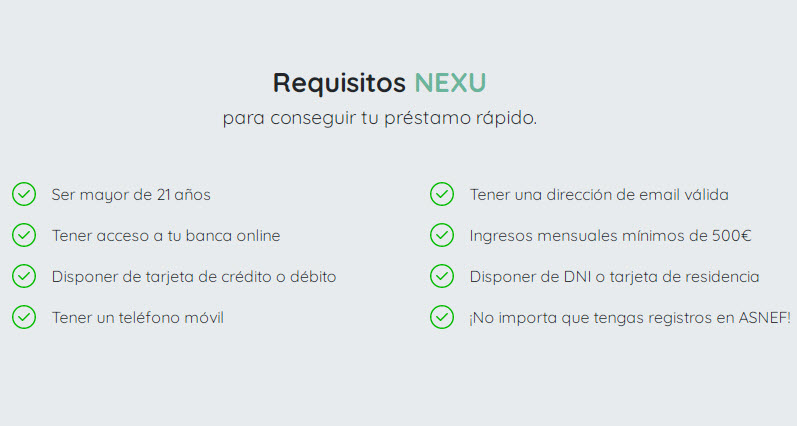 nexu condiciones y requisitos