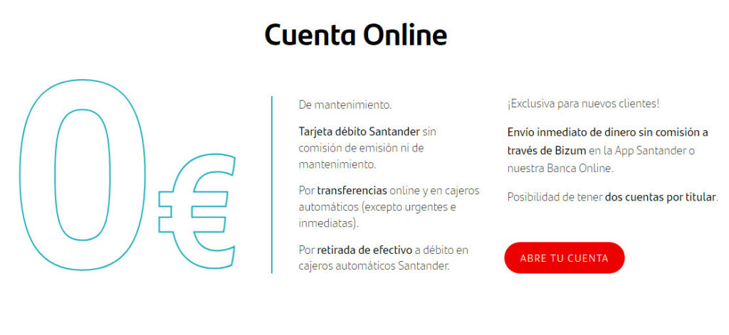 Cuenta Online Santander sin comisiones